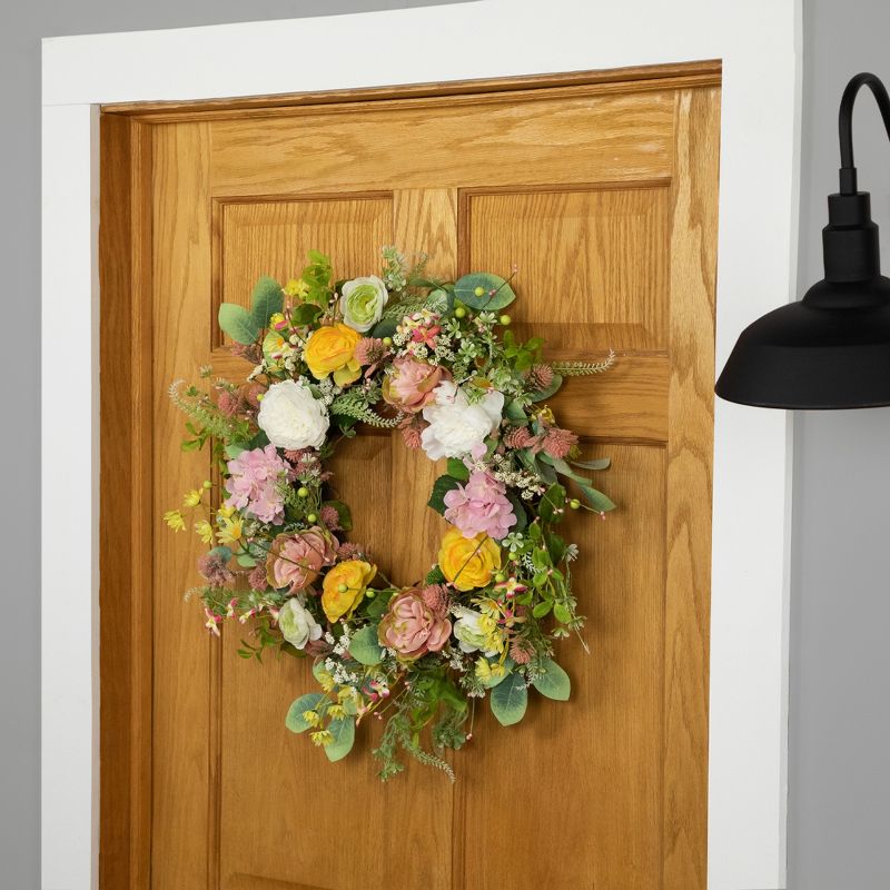 Northlight Rose and Hydrangea Floral Spring Wreath - 26" - Pink and Yellow, 2 of 8
