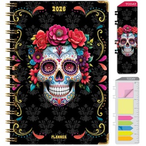 HARDCOVER 2026 Planner, 5.5"x8": 14 Months (Nov 2025-Dec 2026), Daily/Weekly/Monthly,  Bookmark, Pocket Folder w Sticky Notes (Sugar Skull) - 1 of 4