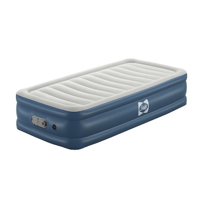 Twin Blue and White Raised Air Mattress with Built-in Dual Pump