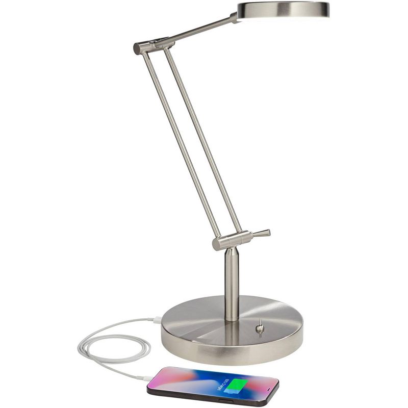360 Lighting Xenos Modern Desk Lamp 20" High Satin Nickel with USB Charging Port LED Adjustable Arm White Head for Bedroom Living Room Bedside Reading, 3 of 10