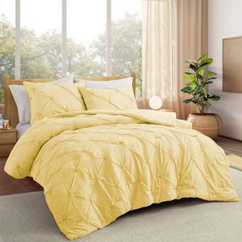 Peace Nest 3 Pieces Pinch Pleat Comforter and Pillowcases Set, Soft Lightweight Fluffy All Season Bedding Set, Yellow, Twin