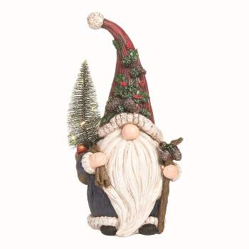 Transpac Resin Red Christmas Large Light Up Woodland Gnome Figurine