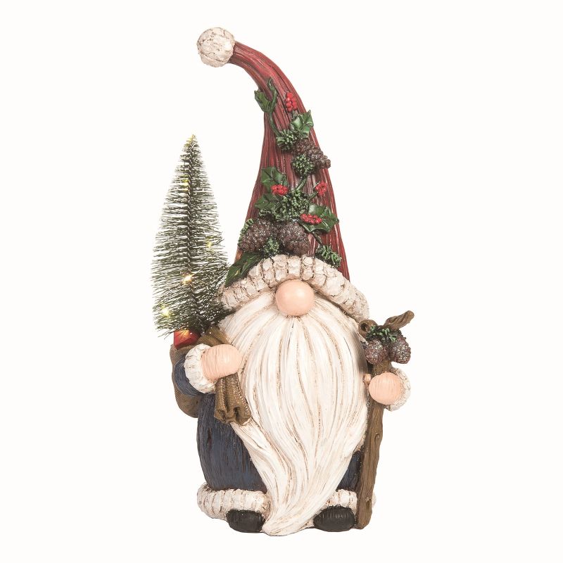 Transpac Resin Red Christmas Large Light Up Woodland Gnome Figurine, 1 of 2