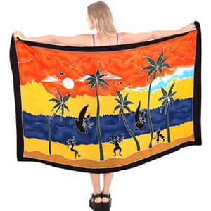 LA LEELA Women's Beachwear Summer Beach Wrap Bikini Wraps Sarong Swimwear Swim Cover Up Skirt Pareo Coverups for Women One Size Black,Tree - 1 of 4