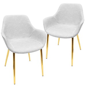LeisureMod Markley Leather Dining Arm Chair With Gold Metal Legs Set of 2 - 1 of 4
