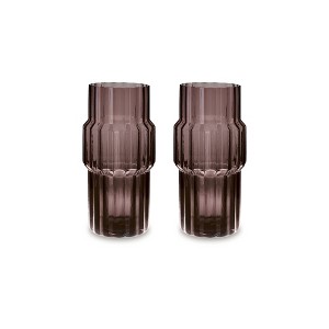 Signature Design by Ashley Dorlow Dark Mauve Glass Decorative Vase Set of 2 - Large 13" Indoor/Outdoor Fluted Statement Pieces - 1 of 4