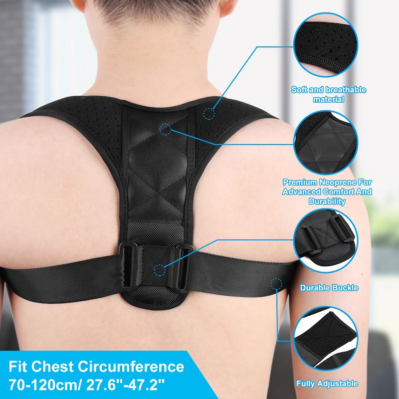 Unique Bargains Unisex Adjustable Back Posture Corrector Clavicle Belt Shoulder Support Strap Black 1 Pc, 2 of 5