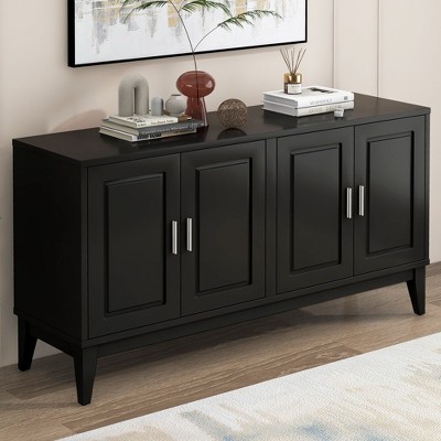 NicBex 60" Modern Sideboard,Kitchen Storage Cabinets with 4 Doors and 2 Removable Shelves,Antique Black/White/Black