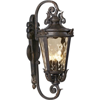 John Timberland Casa Marseille Vintage Rustic Outdoor Wall Light Fixture Bronze Scroll 27 1/2" Hammered Glass for Post Exterior Barn Deck House Porch