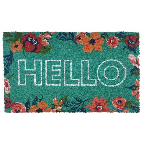 Hello Natural Coir Doormat with Non-Slip Backing - Beige/Khaki