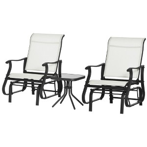 3-Piece Outdoor Gliders Set Bistro Set with Steel Frame, Tempered Glass Top Table for Patio, Garden, Lawn - 1 of 4