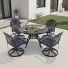 5-Piece Round Cast Aluminum Patio Set with Swivel Chairs,Blue Cushions - 2 of 4