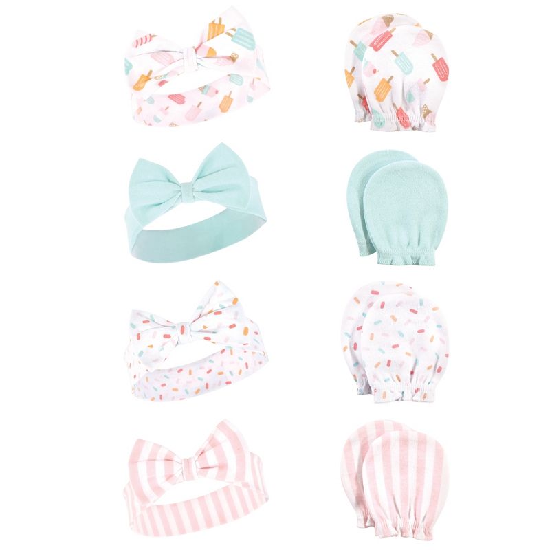 Hudson Baby Infant Girl 16Pc Headband and Scratch Mitten Set, Ice Cream, 0-6 Months, 2 of 3