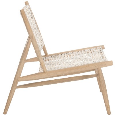 Transitional Bandelier Armless Chair in Light Natural Wood & White Leather