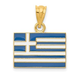 Black Bow Jewelry 14k Yellow Gold Enameled Greece Flag Pendant - 1 of 4