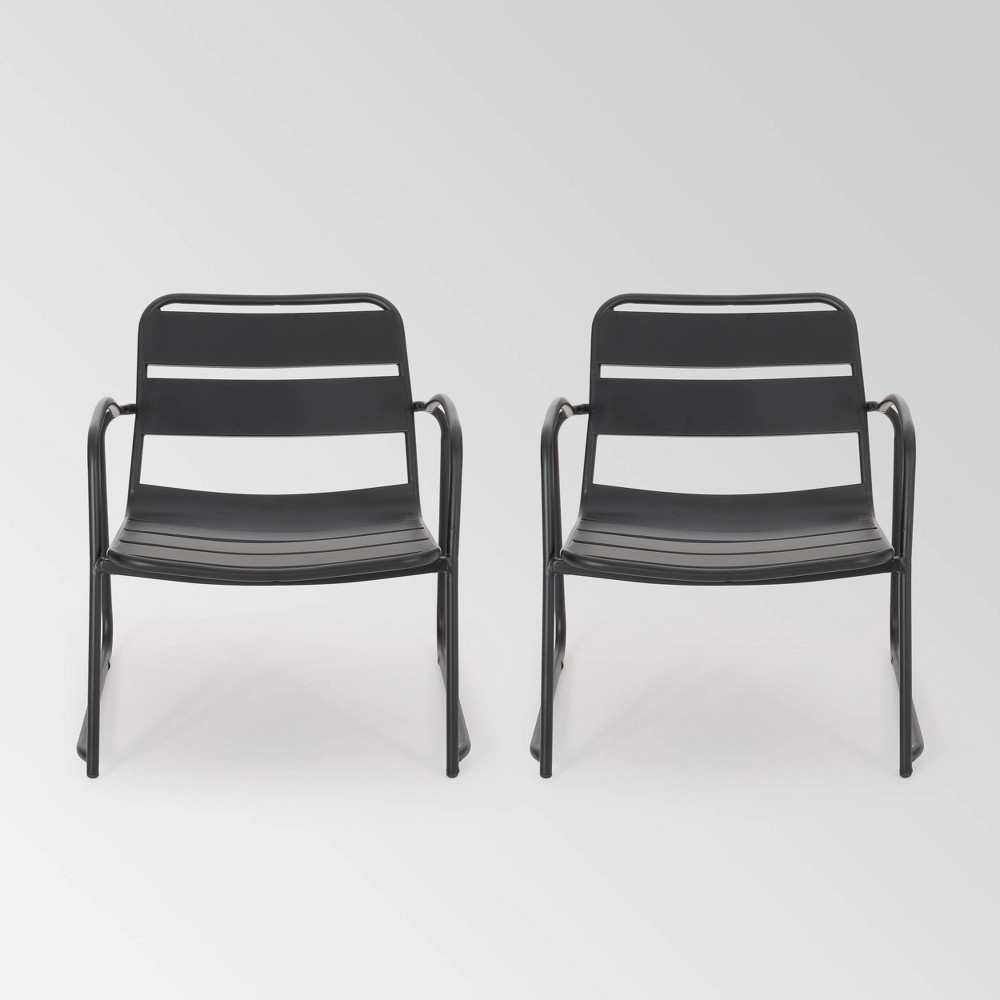 Photos - Garden Furniture Cowan Set of 2 Iron Dining Chairs- Matte Black - Christopher Knight Home