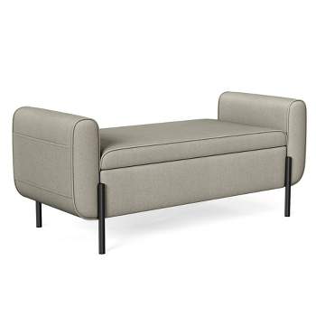 SONGMICS Storage Bench with Armrests Ottoman with Storage Storage Ottoman Bench Steel Legs