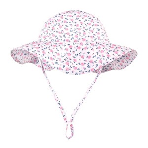 Hudson Baby Infant and Toddler Girl Sun Protection Hat, Pink Berry Floral - 1 of 2