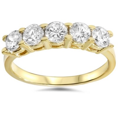 Pompeii3 1 1/4ct Diamond Wedding 14k Yellow Gold Anniversary Ring 5-Stone High Polished - Size 5