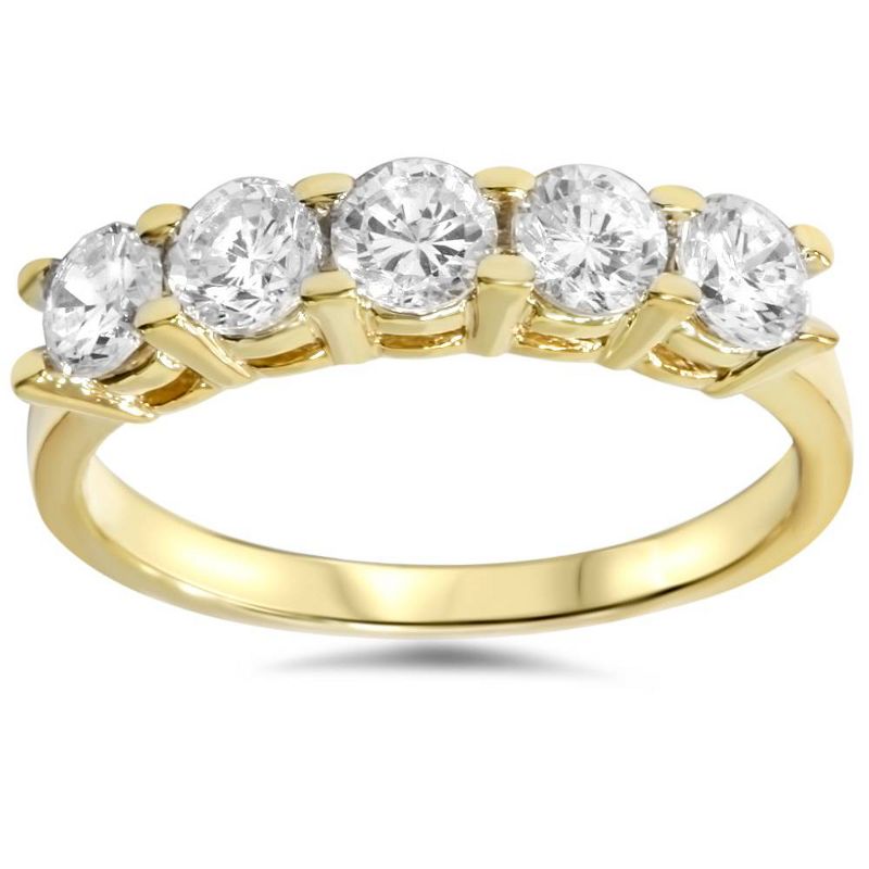 Pompeii3 1 1/4ct Diamond Wedding 14k Yellow Gold Anniversary Ring 5-Stone High Polished - Size 7.5, 1 of 5