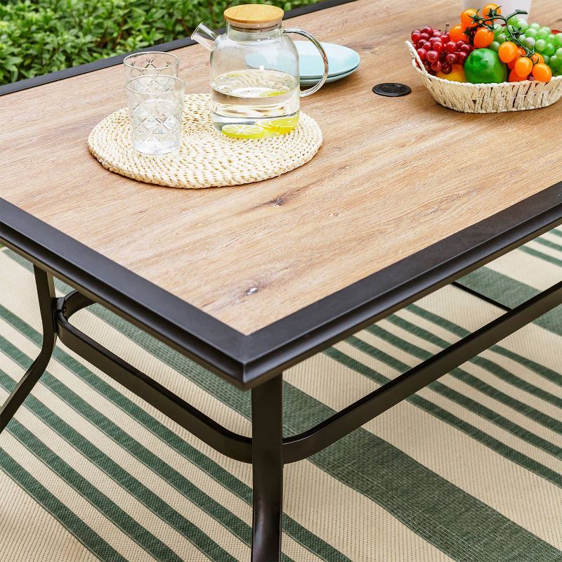 Outdoor Rectangle Dining Table with Steel Frame &#38; 1.57&#34; Umbrella Hole - Captiva Designs, 4 of 8