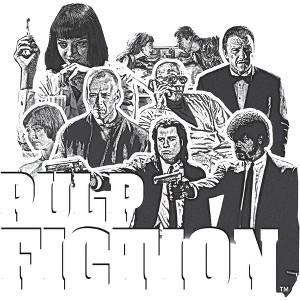 Pulp FIction Men's Black And White Sketch Characters Short Sleeve Graphic Cotton T-Shirt - 1 of 2