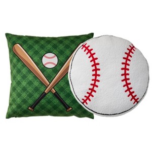 Mina Victory Plush Lines Baseball Set of 2 Multicolor Indoor Throw Pillows - 1 of 4