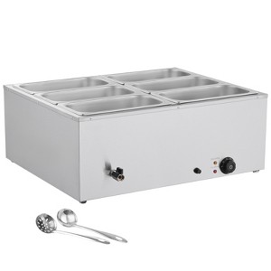 VEVOR Commercial Food Warmer, 1500W Electric Stainless Steel Steam Food Warmer with Lid, 6-Pan Fast Heating Countertop Buffet Bain Marie, Silver - 1 of 4