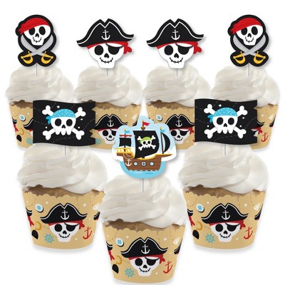 Big Dot of Happiness Pirate Ship Adventures - Cupcake Decoration - Skull Birthday Party Cupcake Wrappers and Treat Picks Kit - Set of 24
