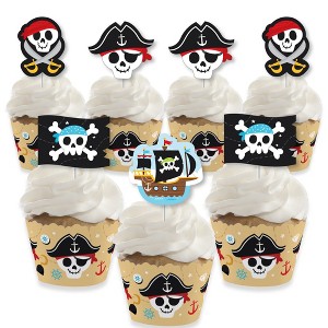 Big Dot of Happiness Pirate Ship Adventures - Cupcake Decoration - Skull Birthday Party Cupcake Wrappers and Treat Picks Kit - Set of 24 - 1 of 4