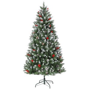 Snow Flocked Artificial Christmas Tree with Red Berries – 850 Tips – Premium PE & PVC Material – Full & Realistic Holiday Decor for Home - 1 of 4