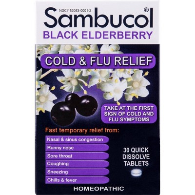 Sambucol Cold & Flu Relief Dissolve Tablets - Black Elderberry - 30ct