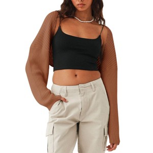 Womens Sweater Bolero Open Front Cropped Sweater Cardigan Long Sleeve Rib Knit Tops Cropped Cardigan Shrugs for Sleeveless Dress - 1 of 4