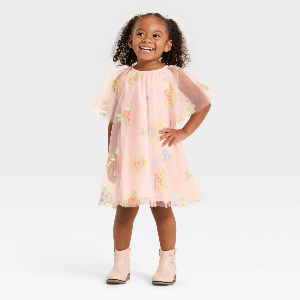 Toddler Girls' Mad Engine Floral Embroidered Dress - Light Pink 2T