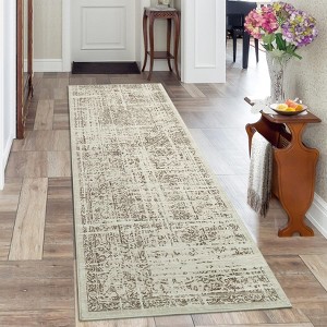 Vintage Floral Area Rug, Elegant Thin Carpet with Refined Design, Easy-Clean Low Pile for Living Room, Bedroom, Entryway - 1 of 4
