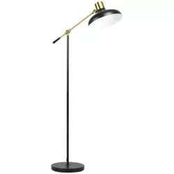 HOMCOM Adjustable Floor Lamps for Living Room, Standing Lamp for Bedroom with Balance Arm, Adjustable Head and Height, Black and Gold Lamp