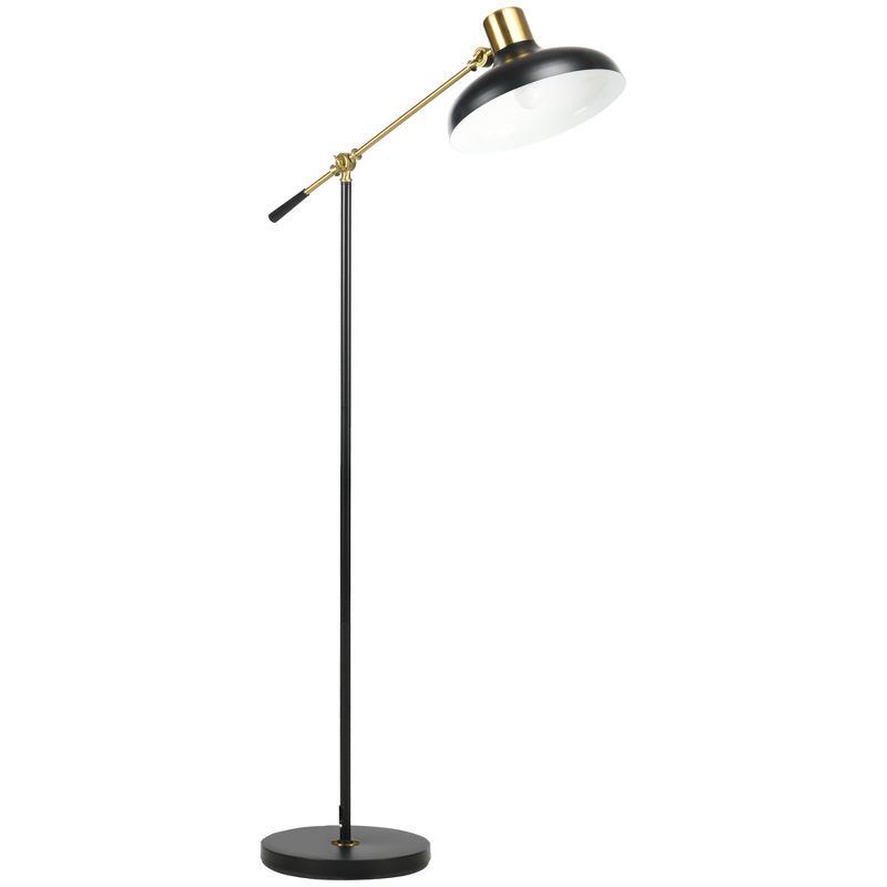 HOMCOM Adjustable Floor Lamps for Living Room, Standing Lamp for Bedroom with Balance Arm, Adjustable Head and Height, Black and Gold Lamp, 1 of 8