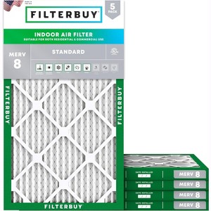 Filterbuy 14x22x1 Air Filter (5-Pack), Pleated MERV 8 Dust Defense Replacement HVAC AC Furnace Filters (Actual Size: 13.50 x 21.50 x 0.75) - 1 of 4
