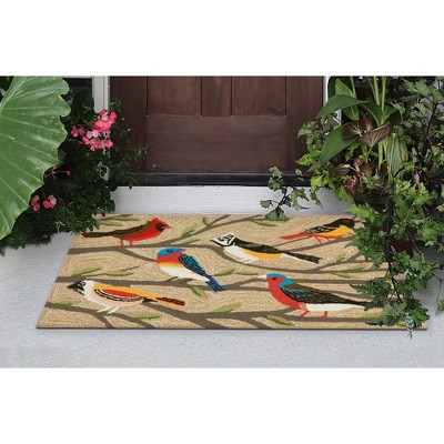 Handmade Tufted Round Birds Multi-Colored Synthetic Rug