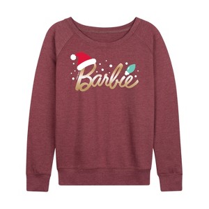 Women's - Barbie - Holidays & Christmas Lightweight French Terry Wide Neck Long Sleeve Shirt - 1 of 4