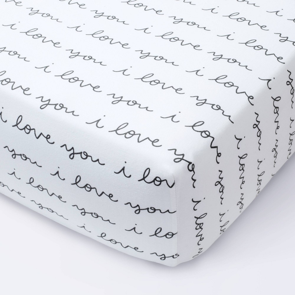 Photos - Bed Linen Fitted Crib Sheet I Love You - Cloud Island™ White/Gray