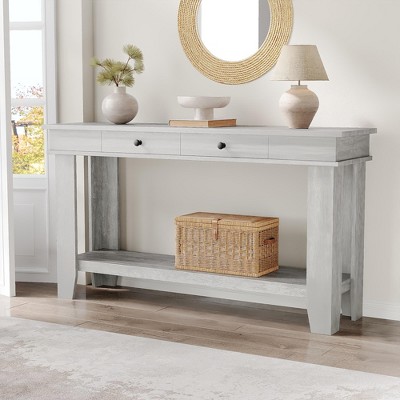 54-Inch Long Console Table, Wooden Entryway Table with 2 Drawers & Open Storage Shelf, for Entryway, Hallway, Living Room
