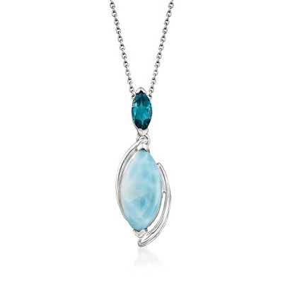 Ross-Simons Larimar and .50 Carat London Blue Topaz Necklace in Sterling Silver Size 18