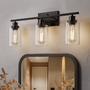 YANSUN 20 in. Matte Black 3-Light Vanity Light with Clear Glass Shades - 1 of 1