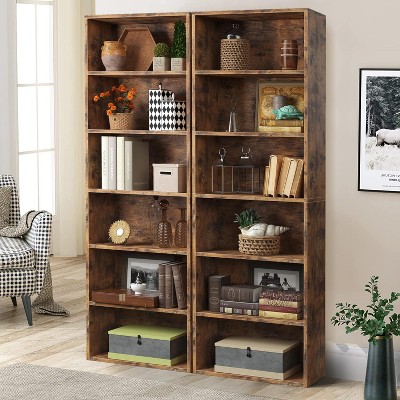 AOXUN 2 Sets Bookcase and Bookshelf, Floor Standing 6-Story High Bookshelf, Display Storage Rack, Suitable for Home Offices, Living Room, Brown