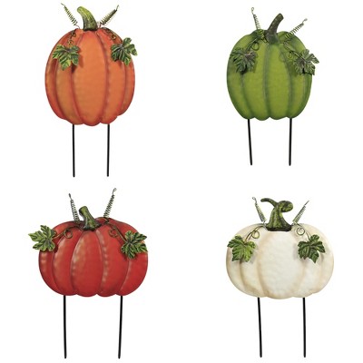 Home & Garden 14.5" 4 Med Multi. Colored Pumpkins Fall Out Side Metal Plants Direct Designs International  -  Decorative Garden Stakes