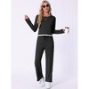 cheibear Women's Long Sleeve Crewneck Drawstring Elastic Waistband Lounge Sets with Pockets - 2 of 4