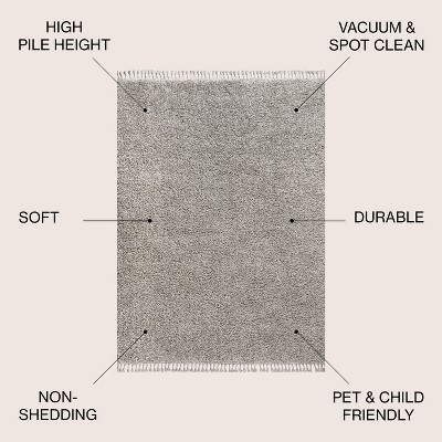 Gray Rectangular Reversible Shag Area Rug with Tassels