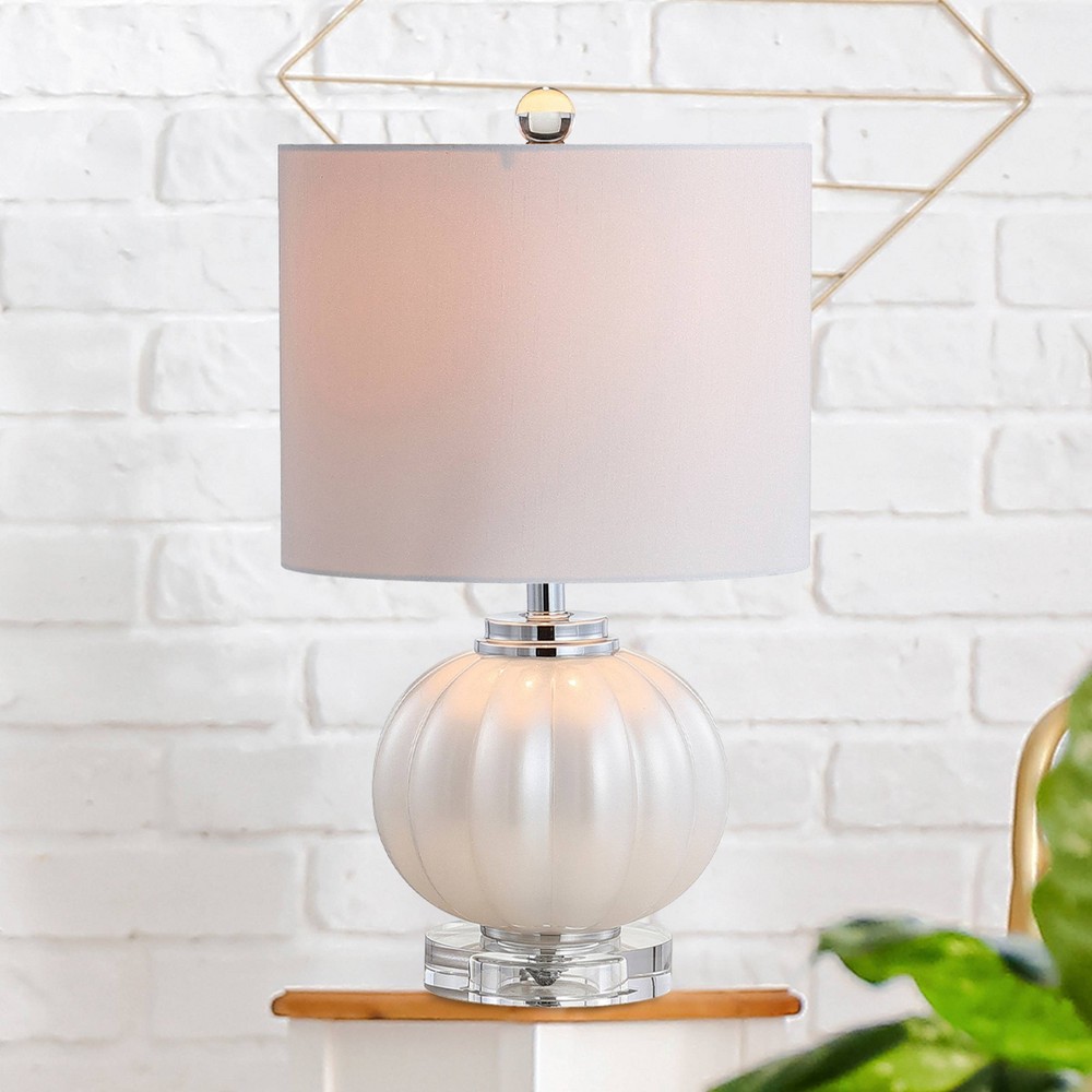 17.5" Glass/Crystal Pearl Table Lamp (Includes LED Light Bulb) White/Chrome - JONATHAN Y