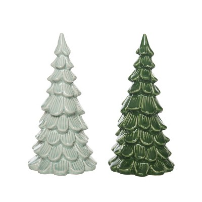 VIP 7.85 in White and Green Christmas Winter Iridescent Tree Decor Set of 2